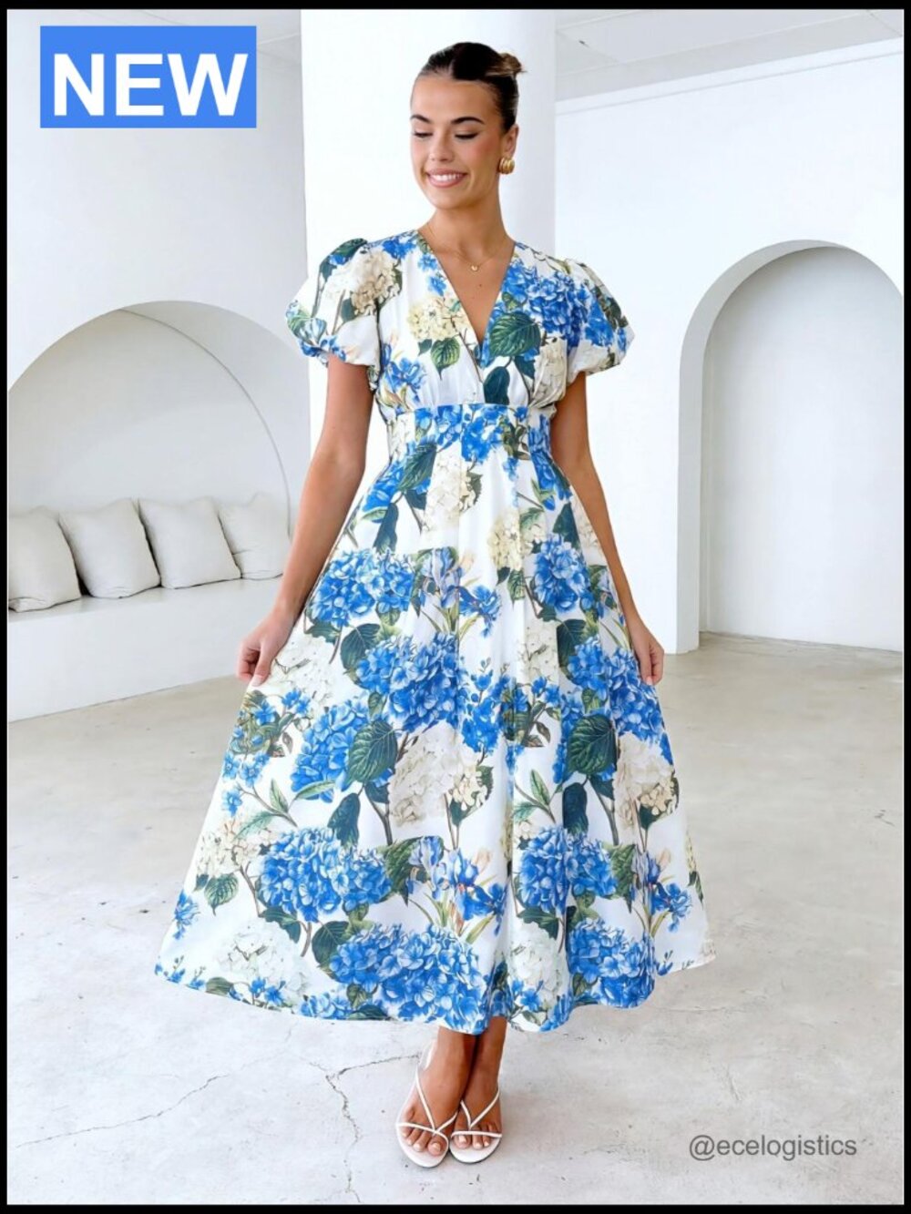 Bohemian Floral Maxi Dress V-Neck A-Line Elastic Waist Summer Wedding Guest - Picture 6 of 6